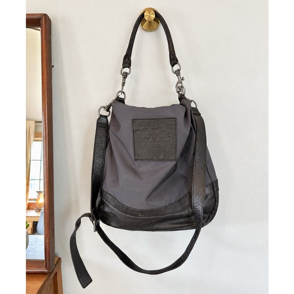 Liebeskind Berlin Ramona C Brown Nylon Leather Hobo Crossbody Shoulder Bag